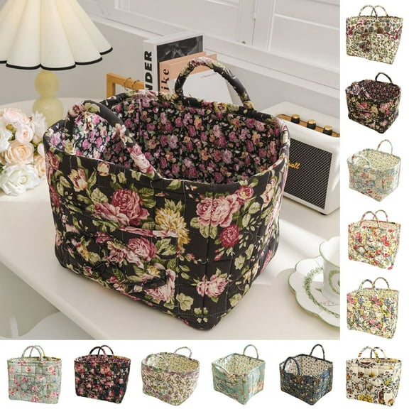 Floral Print Fabric Storage Basket - Versatile Home Organizer for Living Room, Bathroom & Bedroom, Ideal for Clothing & Household Items