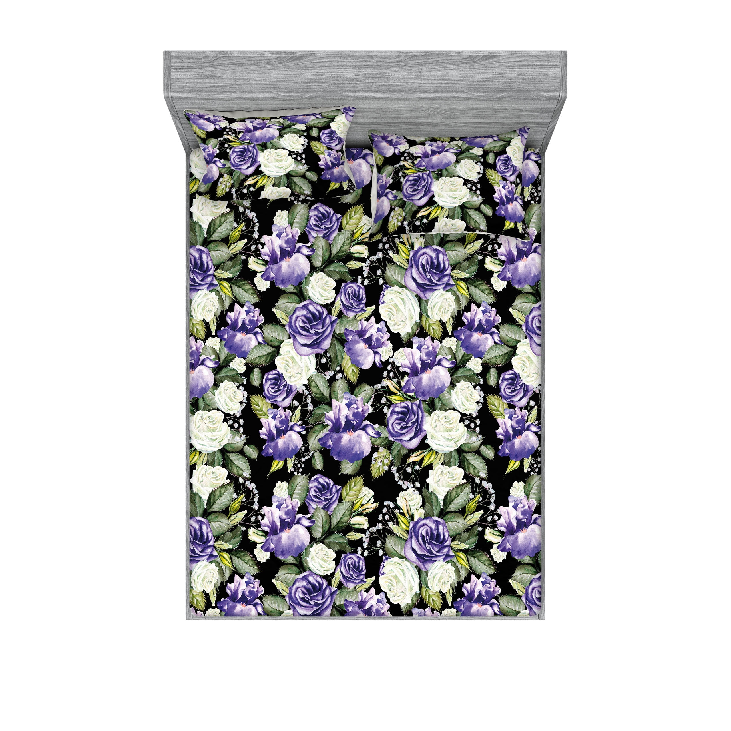 Floral Print Fitted Sheet & Pillow Sham Set, Romantic Vintage Inspired