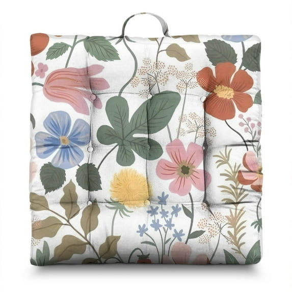 Floral Print Floor Pillow Large 22 Inch Square Cushion, Vintage Wildflower Art, Lightweight for Yoga & Fireplace