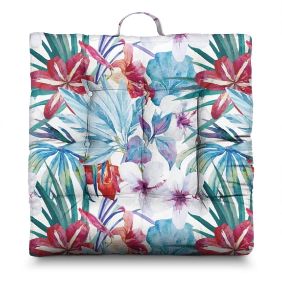 Floral Print Floor Pillow Large 22 Inch Square Cushion, Vintage Wildflower Art, Lightweight for Yoga & Fireplace