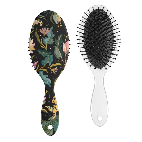Floral Print Hair Brush, Small Floral Retro Pattern Detangling Brush with Tropical Boho Bloom Blossom Design