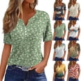 thumbnail image 1 of Floral Print Henley T-Shirt for Women, Short Sleeve V-Neck Button Top - Soft Summer Casual Tee with Slim Fit Light Green XXL, 1 of 8