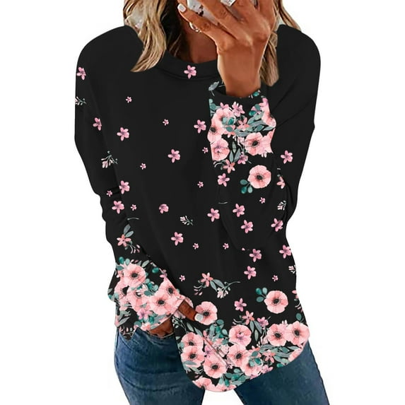 Floral Print Long Sleeve Crew Neck Tops Casual Pullover Sweatshirt Women Streetwear Loungewear