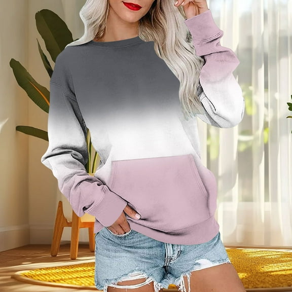 Floral Print Long Sleeve Shirts for Women Y2K Cute Color Block Crewneck Tops Plaid Striped Casual Relaxed Fit Pullovers