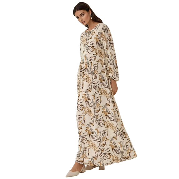 Floral Print Long Sleeve Viscose Maxi Dress