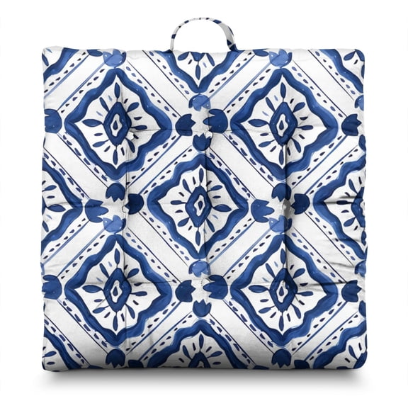 Floral Print Meditation Cushion - Thick Square Floor Pillow with Watercolor Flower Pattern for Yoga & Zen