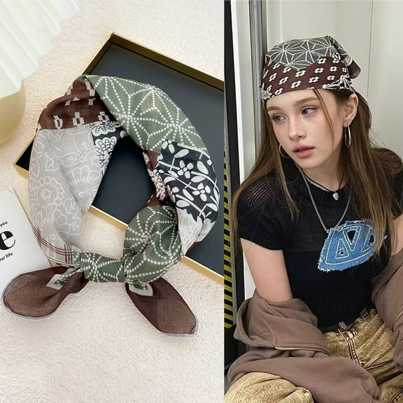 Floral Print Neckerchief Women Korean Cotton Linen Square Scarf Elegant Neck Scarves Small Wraps Bandana Head Scarfs