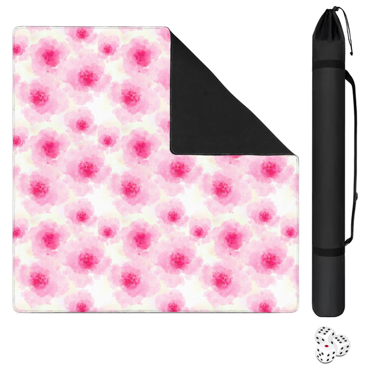 Floral Print Non-Slip Mat for Game Tables 31.5x31.5 Inches Rubber Surface Ideal for Mahjong and Various Card Game Activities