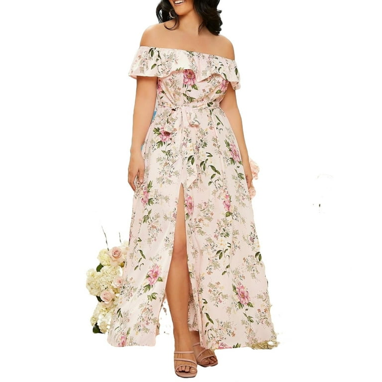 Floral Print Off the Shoulder A Line Short Sleeve Multicolor Women Plus Bridesmaid Dresses Women s Walmart