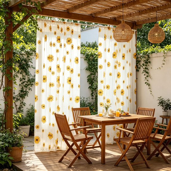 Floral Print Outdoor Sheer Curtain 39.37x78.74 Inch Rod Pocket Light Filtering Patio Privacy Curtain Panel For Backyard Garden Gazebo