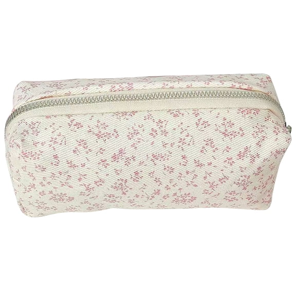 Floral Print Pencil Pouch, Canvas Zipper Pen Case, Cute Flower Pattern Stationery Bag, Portable Cosmetic Makeup Pouch, Multi-Purpose Storage Organizer for Office, Travel and Daily Use