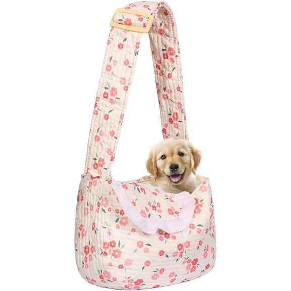 Floral Print Pet Carrier Bag for Small Dogs and Cats, Hands- Design Purses(Red Floral, Small)