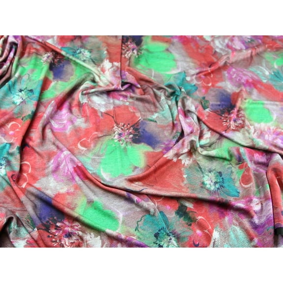Ponte Roma Double Stretch Knit Fabric, Multicolor Floral Print for Dressmaking, 58" Wide, By the Yard