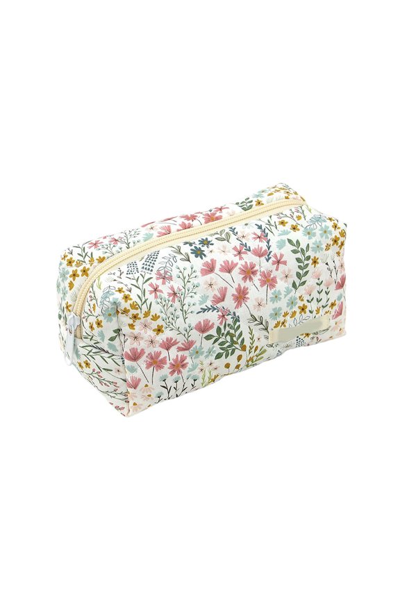 Floral Print Quilted Polyester Makeup Bag,Multi-Size Zipper Travel Cosmetic Organizer,Portable Washable Toiletry Storage Pouch For Vacation Daily Bathroom Use