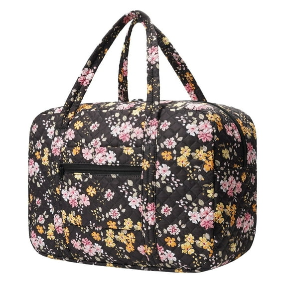 Quilted Travel Duffel Bags for Women Trolley Sleeve Tote Floral Print Personal Item Bag for Spirit Airlines Approved Underseat Carry on Weekender Gym Bag
