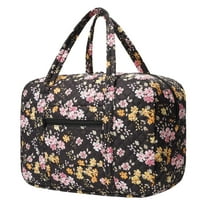Floral Quilted Travel Duffel Bags for Christmas Gift, Holiday Tote Bag for Women Trolley Sleeve Airlines Approved Personal Item Bag Weekender, Black