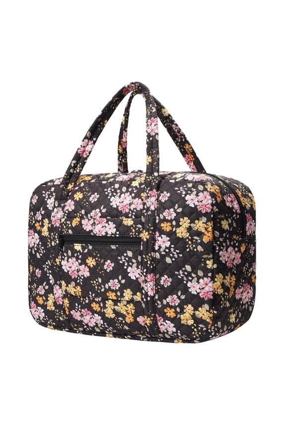 Floral Quilted Travel Duffel Bags for Mother Gift, Holiday Tote Bag for Women Trolley Sleeve Airlines Approved Personal Item Bag Weekender, Black