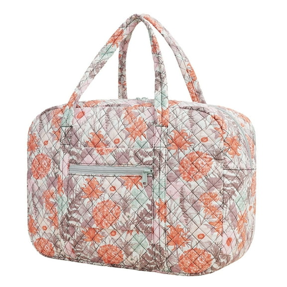 Quilted Travel Duffel Bags for Women Trolley Sleeve Tote Floral Print Personal Item Bag for Spirit Airlines Approved Underseat Carry on Weekender Gym Bag