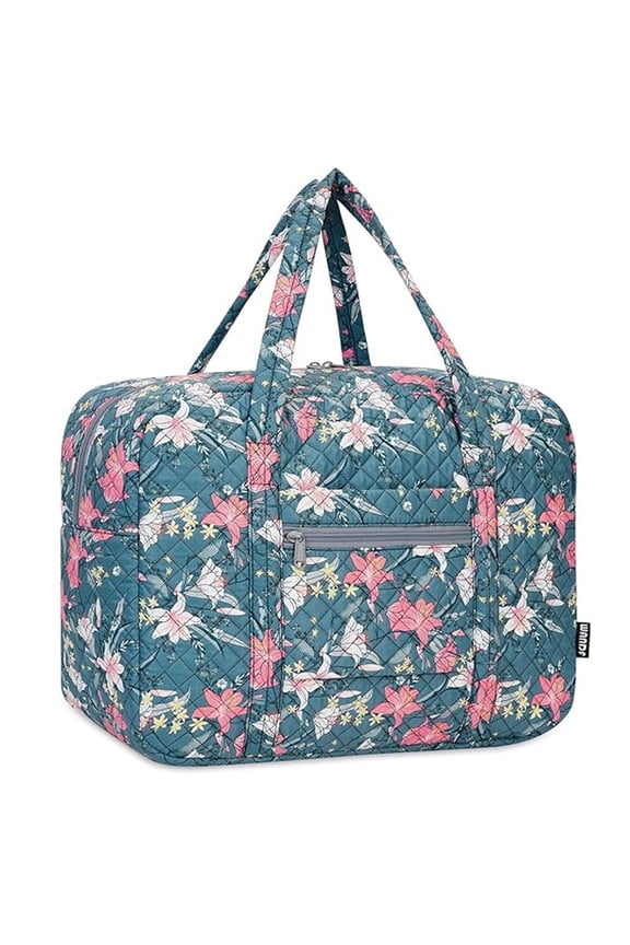 Vintage Quilted Travel Duffel Bags for Women Trolley Sleeve Tote Floral Print Personal Item Bag for Spirit Airlines Approved Underseat Carry on Weekender Gym Bag for Mother