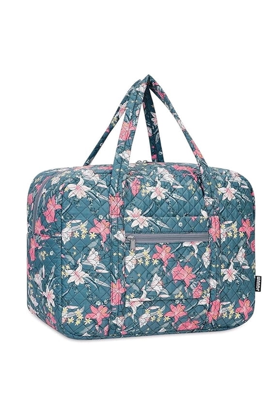 Vintage Quilted Travel Duffel Bags for Women Trolley Sleeve Tote Floral Print Personal Item Bag for Spirit Airlines Approved Underseat Carry on Weekender Gym Bag for Christmas