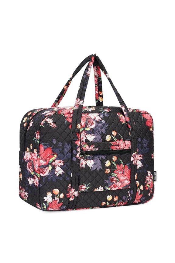 Quilted Travel Duffel Bag for Women Trolley Sleeve Tote Floral Print Personal Item Bag for Spirit Airlines Approved Underseat Carry on Weekender Gym Bag Christmas Gift