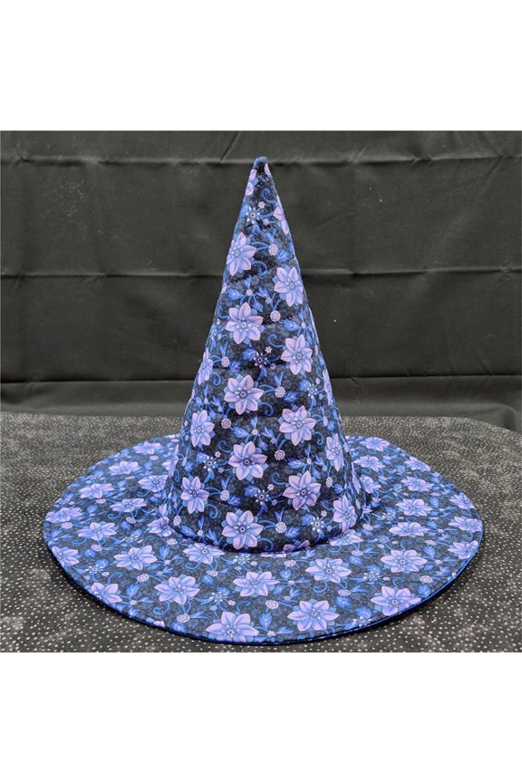 Floral Print Quilted Witch Hat, Wide Brim Pointed Wizard Hat, Cottagecore Boho Costume Accessory for Women, Party Photography Dress Up Hat