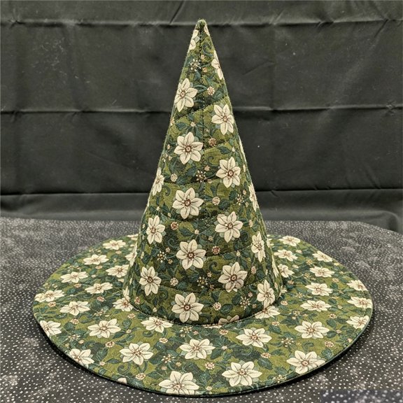 Floral Print Quilted Witch Hat, Wide Brim Pointed Wizard Hat, Cottagecore Boho Costume Accessory for Women, Party Photography Dress Up Hat