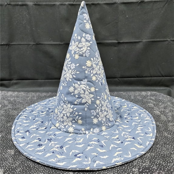 Floral Print Quilted Witch Hat, Wide Brim Pointed Wizard Hat, Cottagecore Boho Halloween Costume Accessory for Women, Photography Party Dress Up Hat