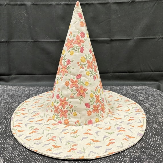 Floral Print Quilted Witch Hat, Wide Brim Pointed Wizard Hat, Cottagecore Boho Halloween Costume Accessory for Women, Photography Party Dress Up Hat
