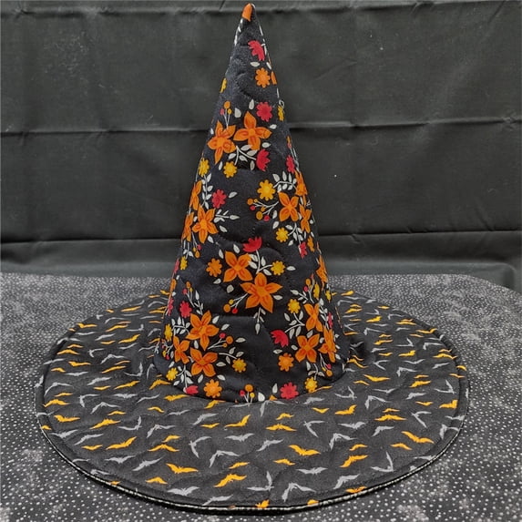 Floral Print Quilted Witch Hat, Wide Brim Pointed Wizard Hat, Cottagecore Boho Halloween Costume Accessory for Women, Photography Party Dress Up Hat