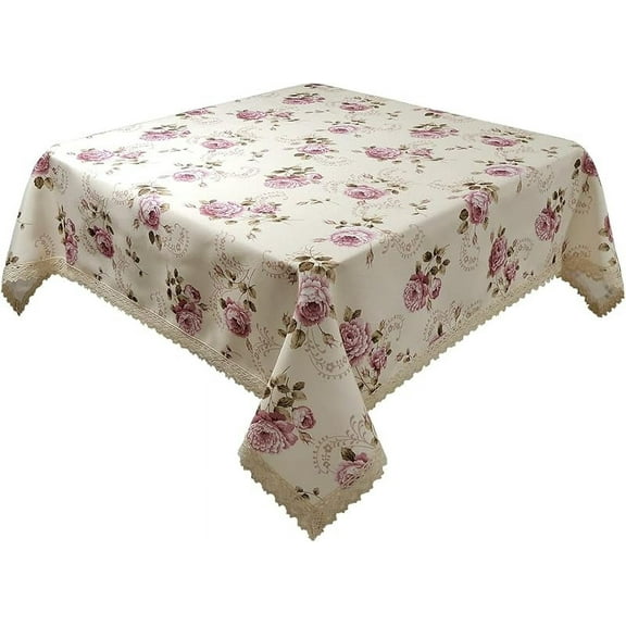 Floral Print Rectangle Tablecloth 52 x 70 Inch Stain Resistant and Waterproof Wine Table Cover for Kitchen Dining Indoor Outdoor Buffet Tabletop Decoration (Beige)