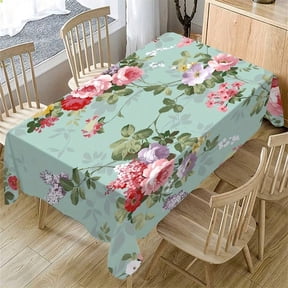 Floral Print Rectangular Tablecloth - Multicolor Pastel Bloom Design, Spill-Resistant Fabric for Indoor/Outdoor Use
