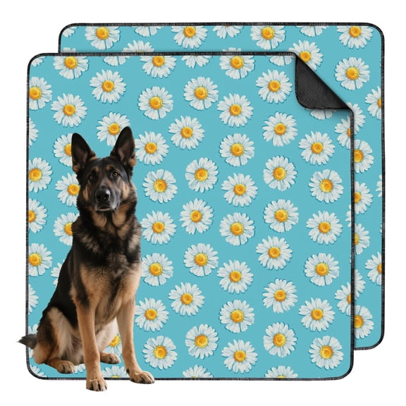 Floral Print Reusable Pet Pads 2-Set 48x48 Inch Washable Puppy Training Mats, Highly Absorbent Dog Floor Mat for Large Indoor Protection