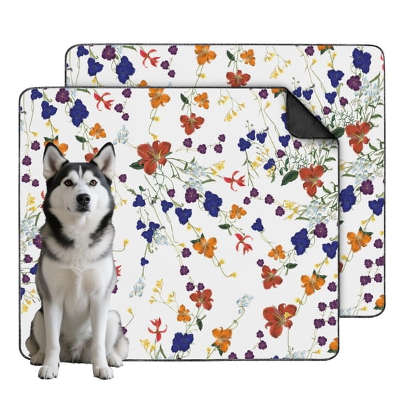 Floral Print Reusable Pet Pads 2-Set, Large 35x41 Inch Washable Puppy Training Mats, Highly Absorbent Dog Floor Mat for Indoor Protection