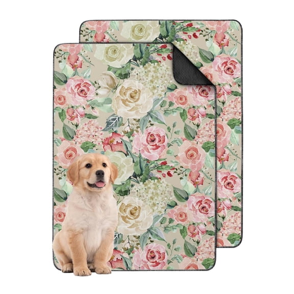 Floral Print Reusable Pet Pads 2-Set, Medium 24x35 Inch Washable Puppy Training Mats, Highly Absorbent Dog Floor Mat for Indoor Protection