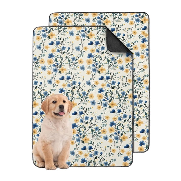 Floral Print Reusable Pet Pads 2-Set, Medium 24x35 Inch Washable Puppy Training Mats, Highly Absorbent Dog Floor Mat for Indoor Protection