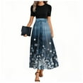 thumbnail image 1 of Floral Print Round Neck Short Sleeve Long Dress Spring Summer Fashion Women's Dress Elegant Atmospheric Slim Fit Dress Going Out Dresses Blue XL, 1 of 4