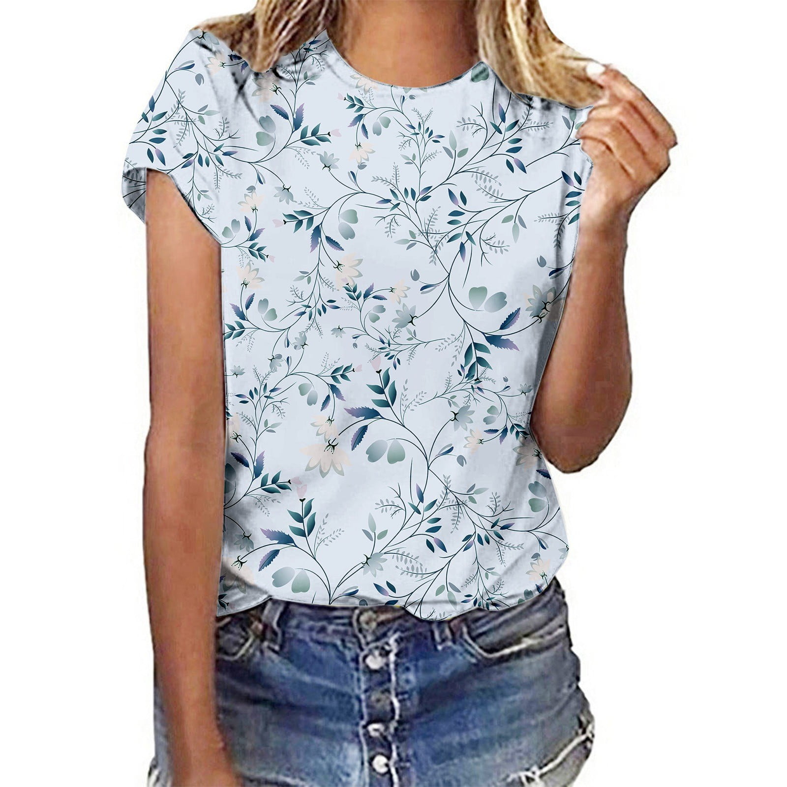 Woman Head Print Short Sleeve Round Neck Short Sleeve T-shirt
