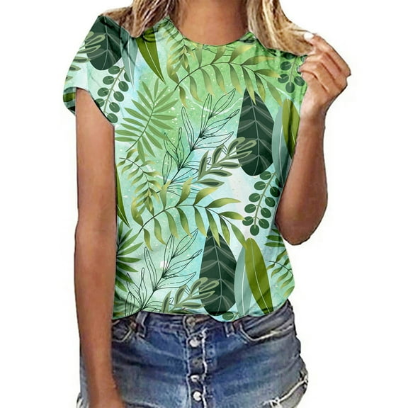 Floral Print Round Neck Short Sleeve T Shirt For Women Spring Summer Casual Top