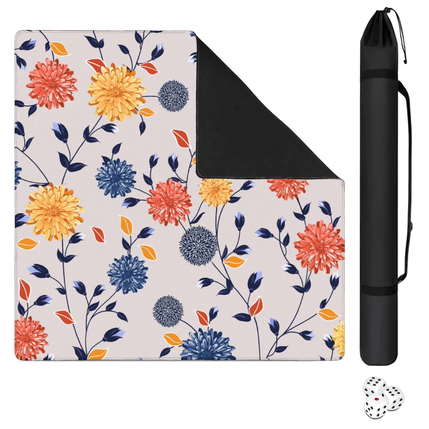Floral Print Rubber Gaming Surface 31.5 Inch Square Designed for Mahjong Play Also Works Well for Card and Board Games