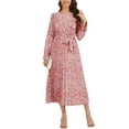thumbnail image 1 of Floral Print Ruffle Front Pleated Dress for Women Mid-Calf Length Pink Medium, 1 of 4