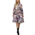 thumbnail image 1 of Floral Print Ruffle Tiered Collared Dress for Women Knee Length Beige Large, 1 of 5