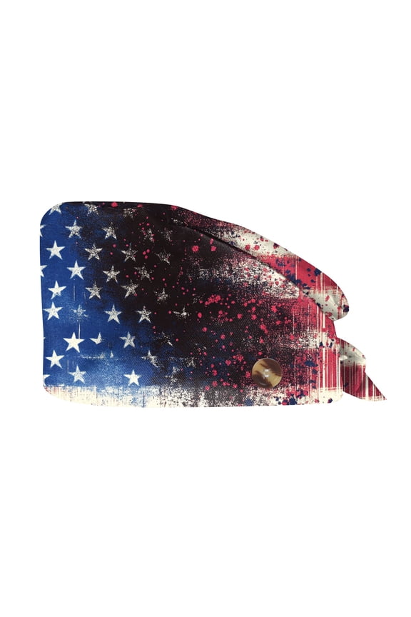 Floral Print Scrub Cap, 4th of July Cloth Work Hat Button Nurse Cap Surgical Cap, Independence Day Casual Head Wrap Dustproof Cap