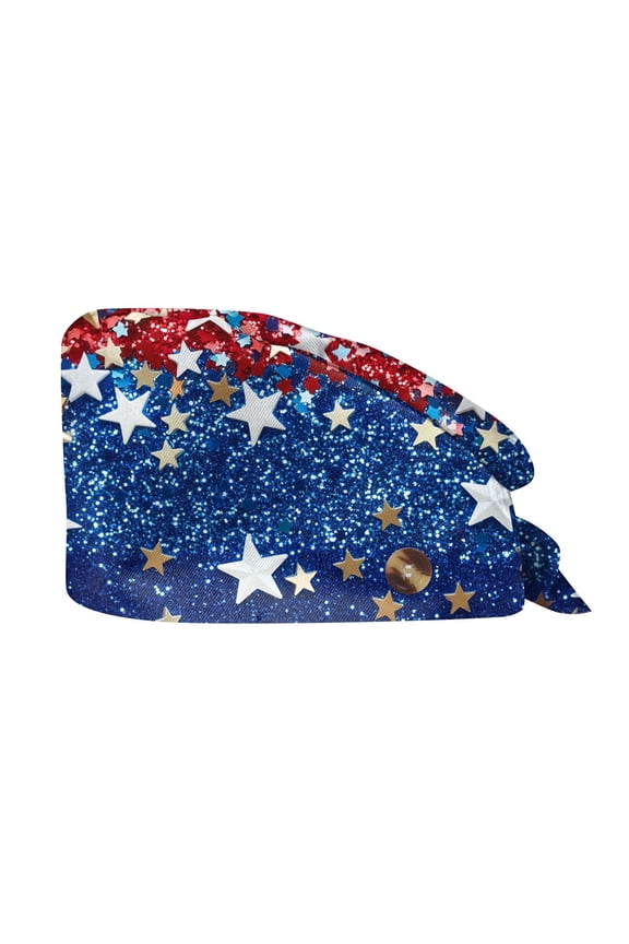 Floral Print Scrub Cap, 4th of July Cloth Work Hat Button Nurse Cap Surgical Cap, Independence Day Casual Head Wrap Dustproof Cap