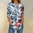 thumbnail image 1 of Floral Print Shirts Tops for Womens Henley Neck Tee Button Down Tunic Blouses 3/4 Sleeve Tunic Blouses Relaxed Fit Sweatshirt Spring Clothes 2025 Pullover Fall Winter Outfits, 1 of 5