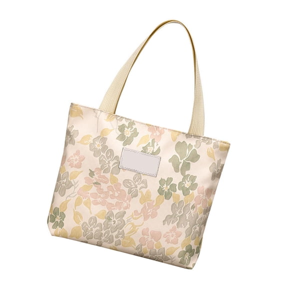 Floral Print Shopper Bag For Women Lightweight Canvas Handbag Spacious Compartment Ergonomic Top Handle Bags