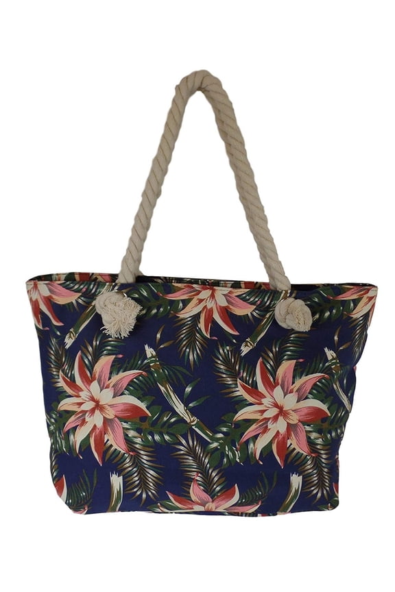 Floral Print Shopping Tote with Rope Handles