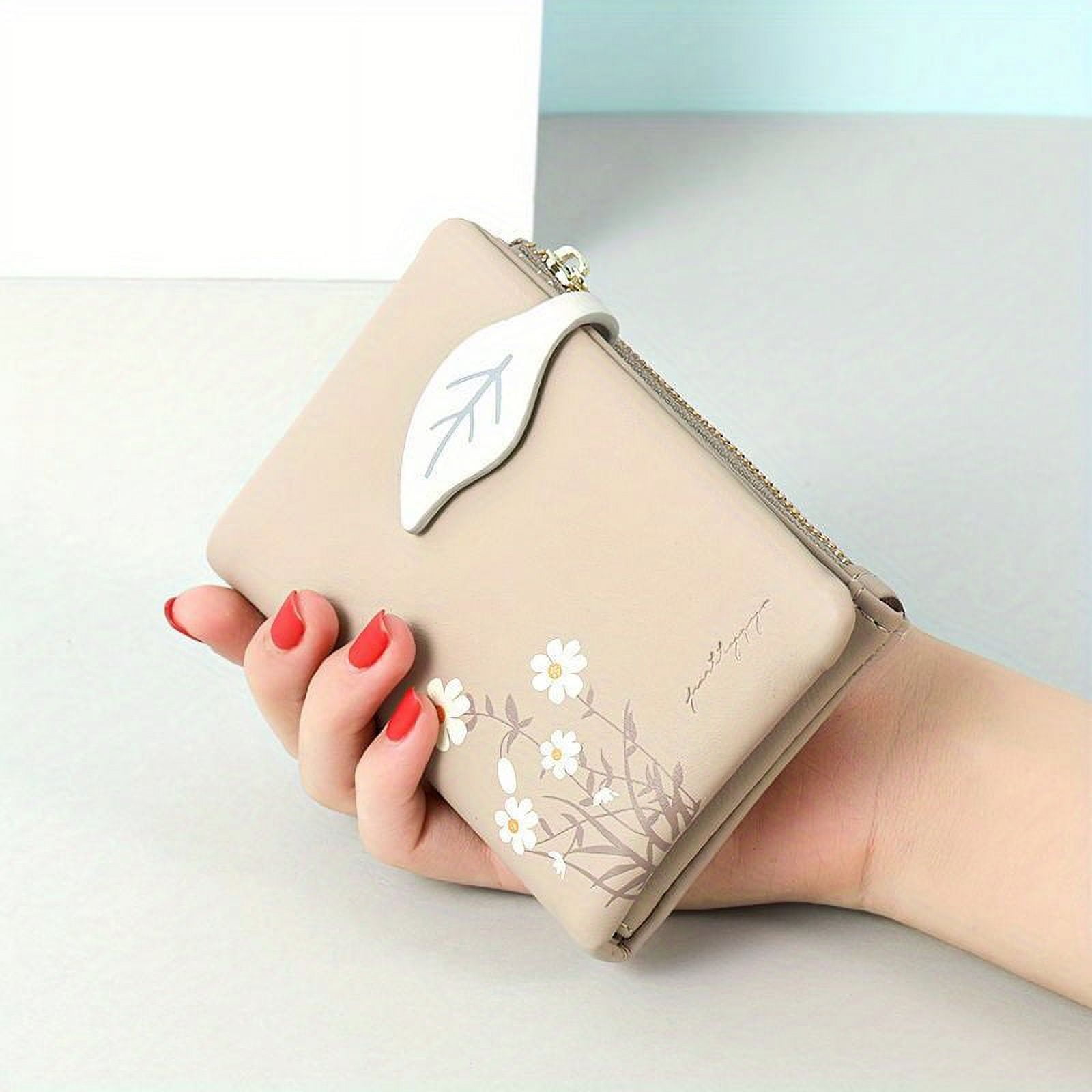 Floral Print Short Wallet, Bifold Coin Purse, AllMatch Credit Card