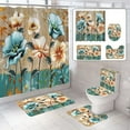 Floral Print Shower Curtain with Matching Rug Sets, Waterproof Shower