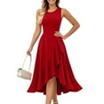 thumbnail image 1 of Floral Print Sleeveless Evening Gown Zip Front Round Neck Formal Dress with Layered Ruffles and Train for Red Carpet Events,Red 2XL, 1 of 4